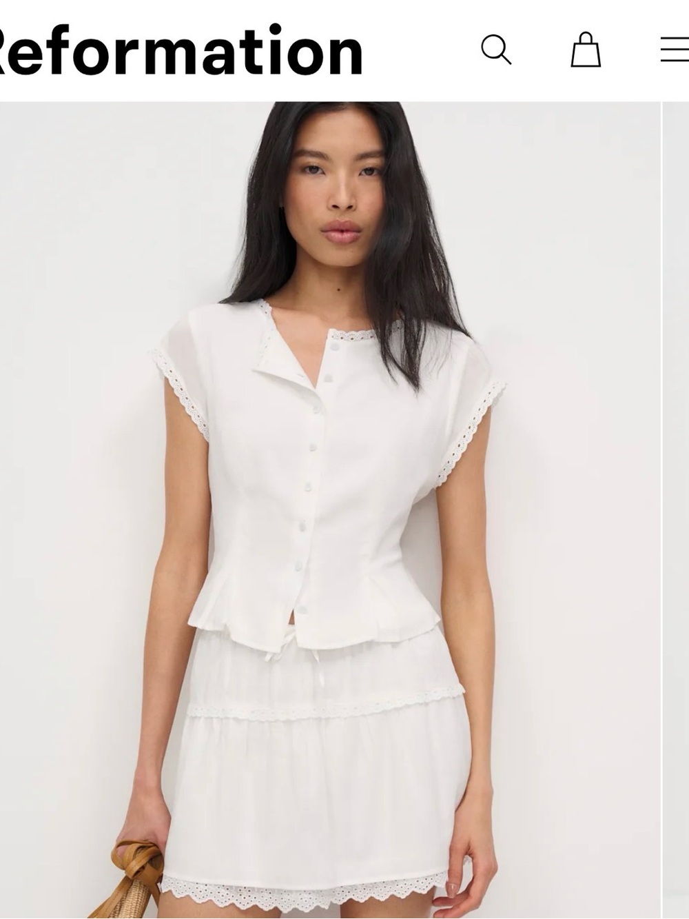 Reformation White Cropped Button-Down Top